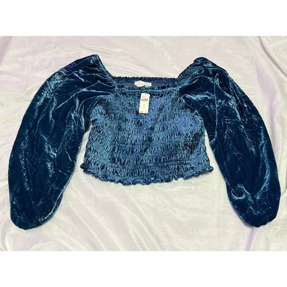 NWT Anthropology‎ Women's Velvet Puff Sleeve Crop Top Sz 1X Fairy Renaissance